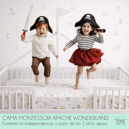 Cama Montessori Apache 140×70 Cm, Madera De Haya Con Colchón Morfeo Y Funda Impermeable, Color Blanco_1