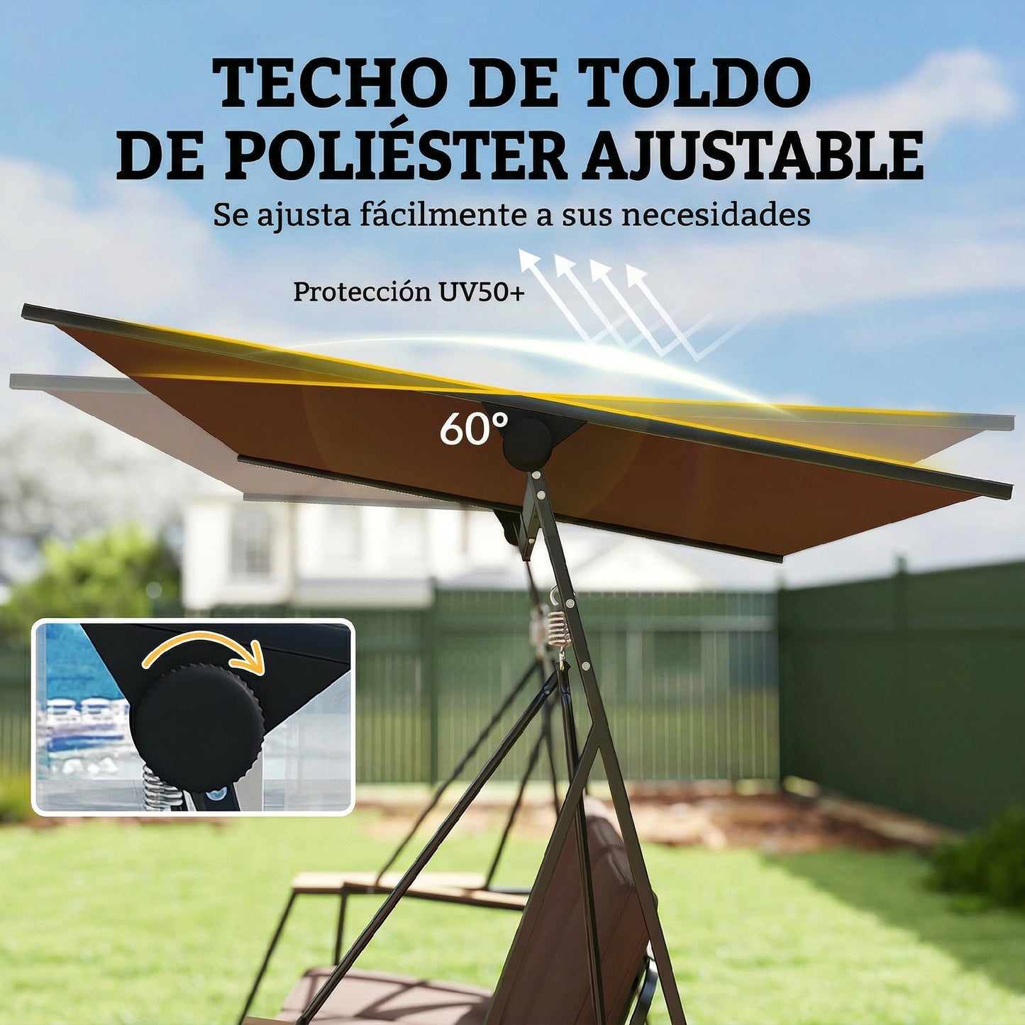 Outsunny Columpio De Jardín Exterior De 3 Plazas Con Techo Ajustable 2 Bandejas_5
