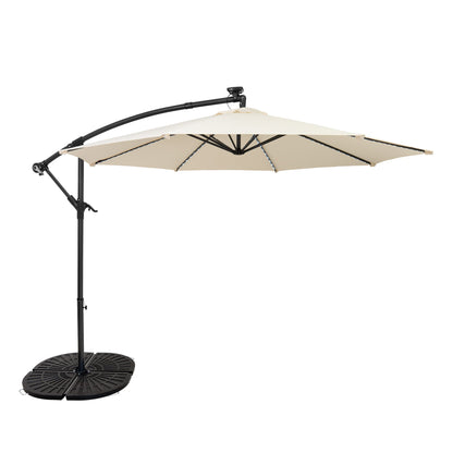 Parasol Excéntrico Led De 3 M Con Base De Abanico Completo – Crema_0