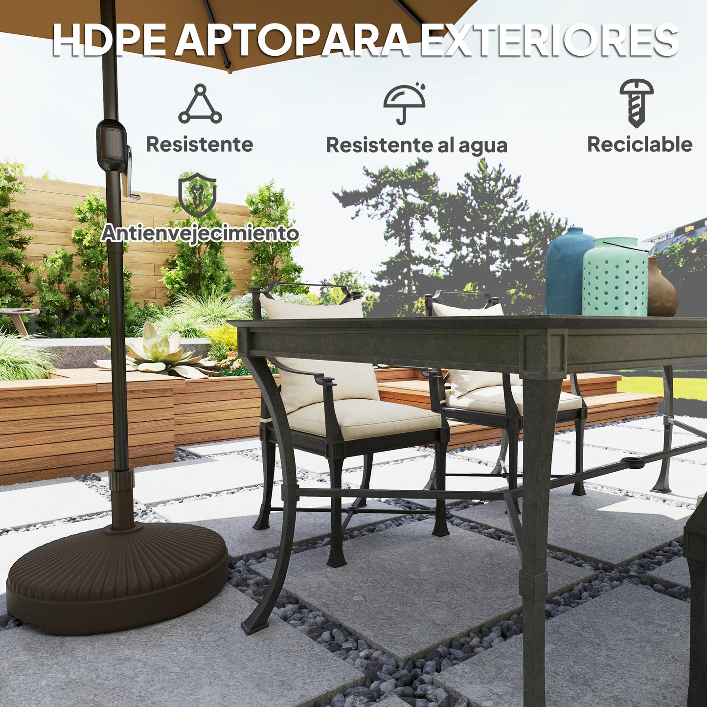 Outsunny Base Para Sombrilla Redonda Rellenable Con Agua 23l O Arena 28kg Marrón_5