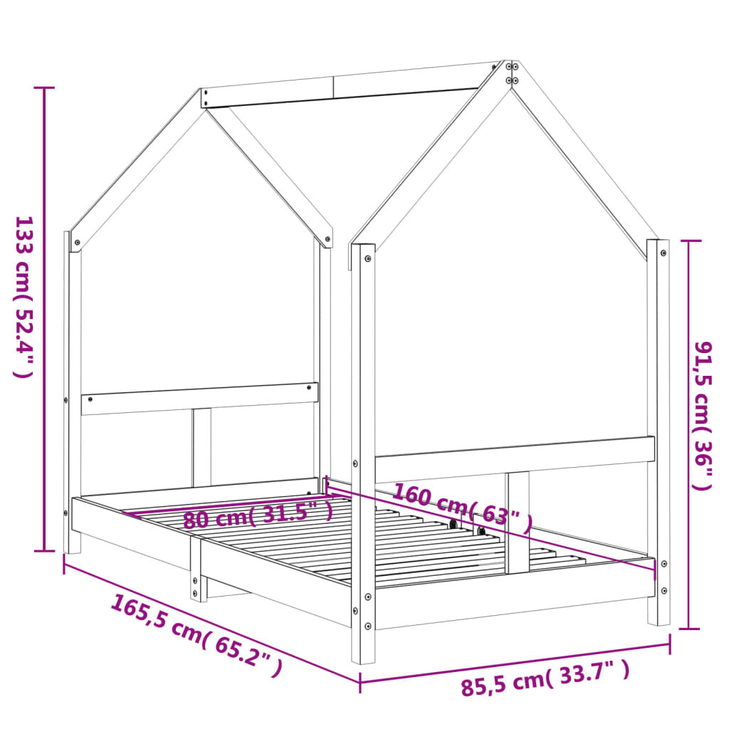Vidaxl Estructura De Cama Para Niños Madera De Pino Negro 80x160 Cm_2