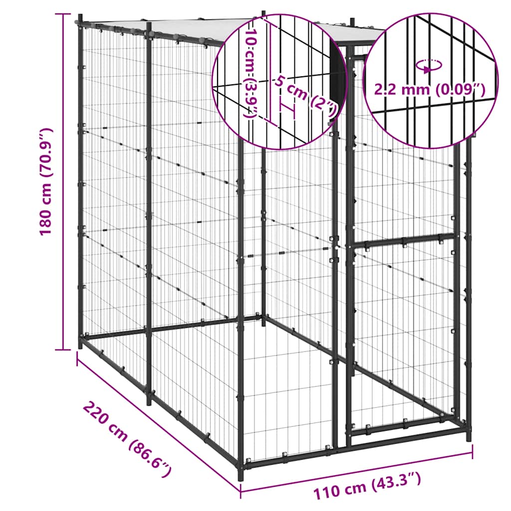 Perrera De Exterior De Acero Con Techo 110x220x180 Cm_5