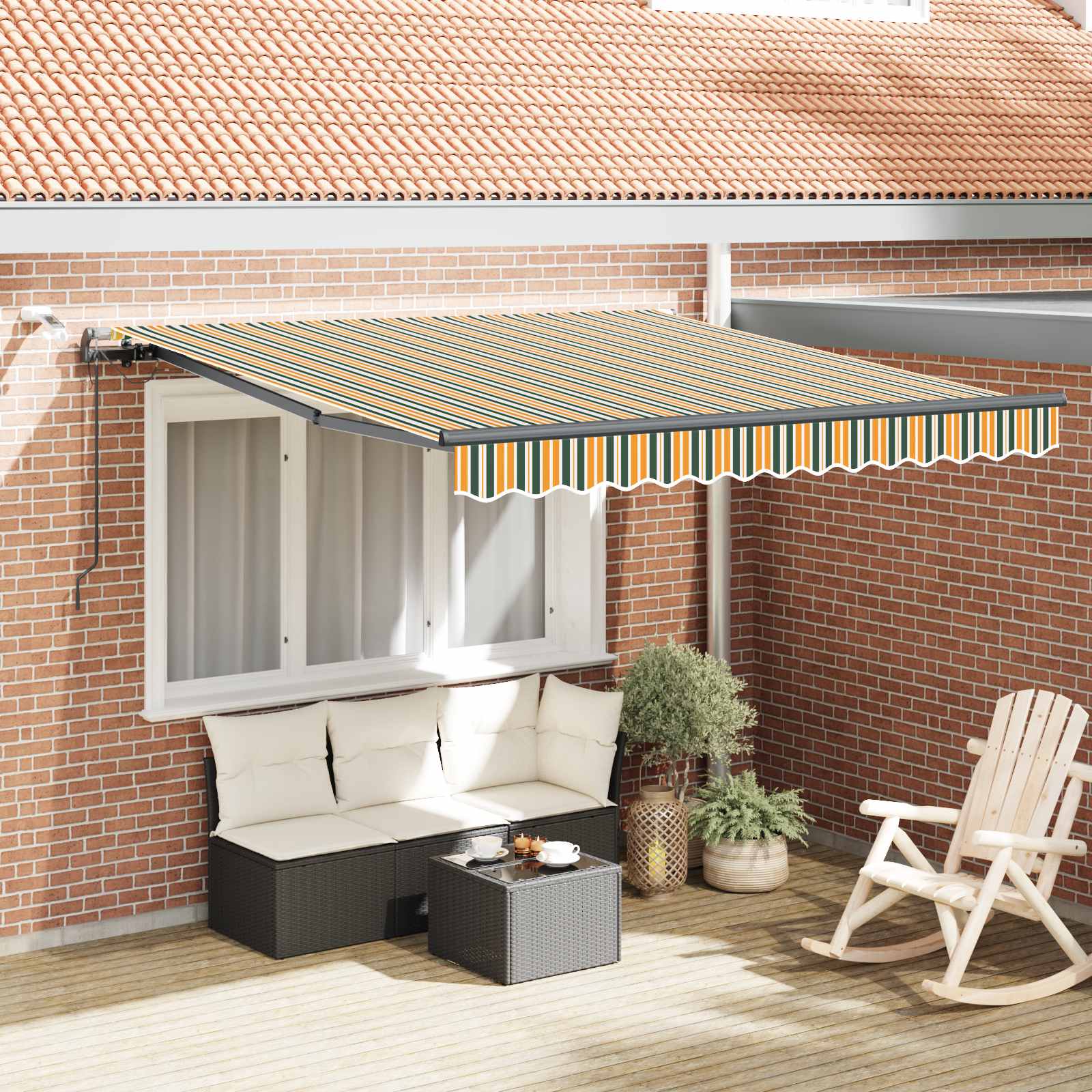 Toldo Retráctil Verde Y Amarillo 300 X 250 Cm Poliéster_1