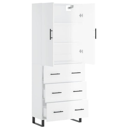 Aparador Alto Madera Contrachapada Blanco Brillo 69,5x34x180 Cm_3