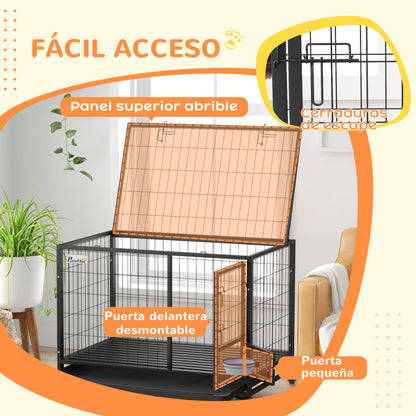 Pawhut Jaula Para Perros Grandes Con Soporte De Cuenco Y Puerta Doble Negro_5