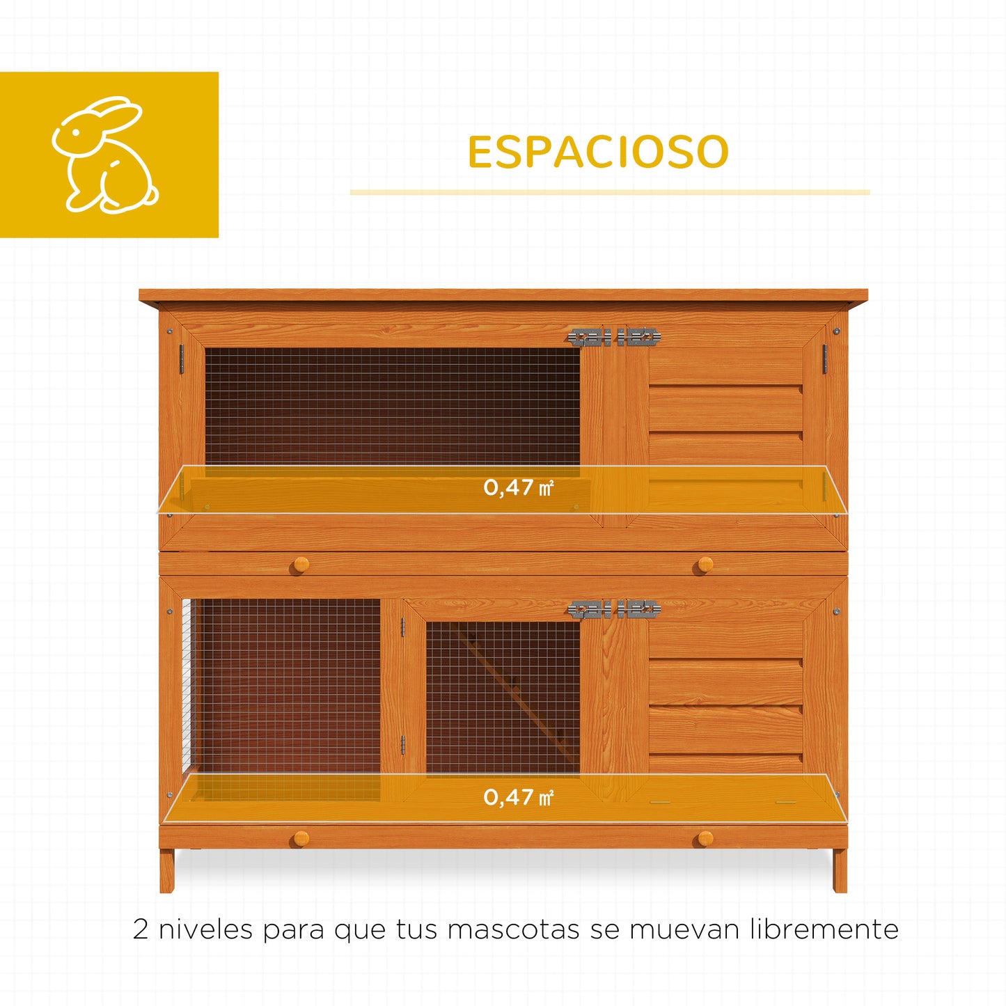Pawhut Conejera Madera Exterior 2 Pisos Con Techo Abrible Bandejas 120x48x100 Cm_3
