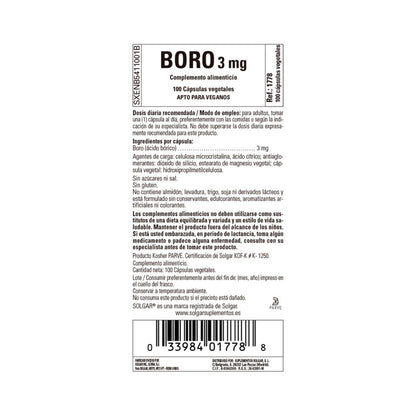 Boro 3 mg 100 Cápsulas vegetales Solgar