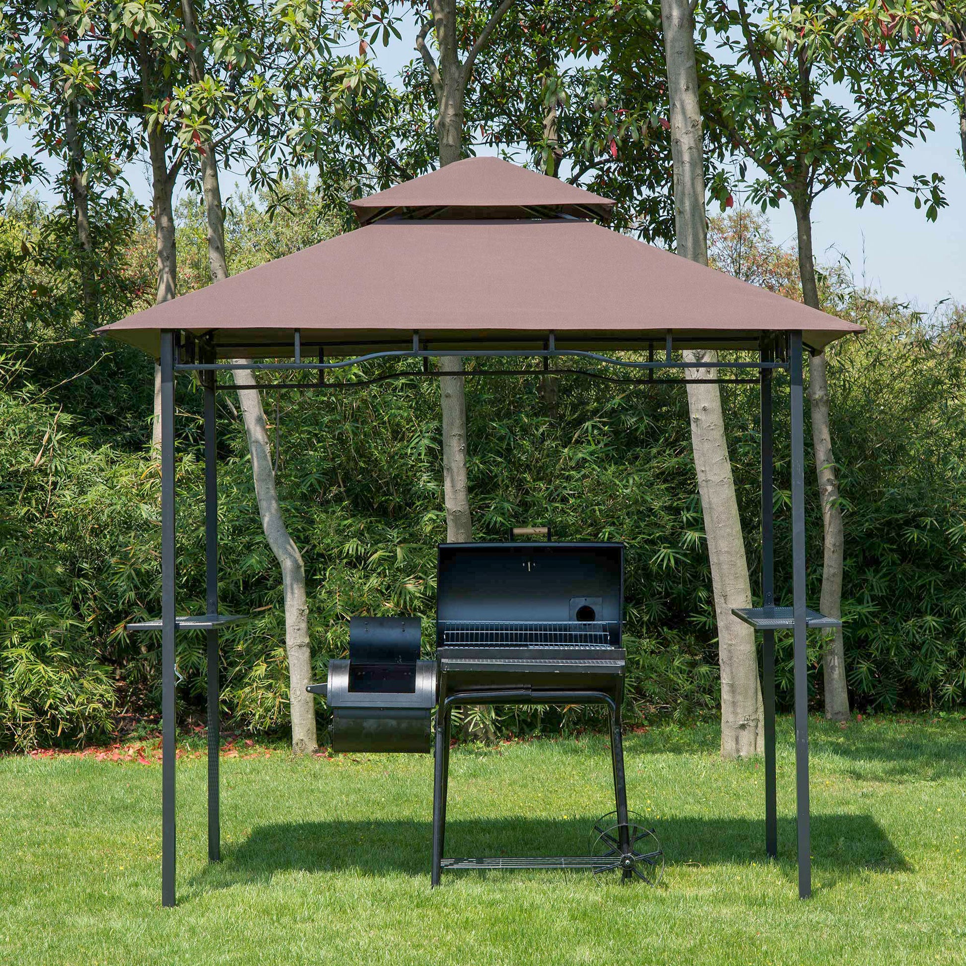 Outsunny Pabellón De Jardín Con Doble Techo 245x148 Cm 2 Estantes_1