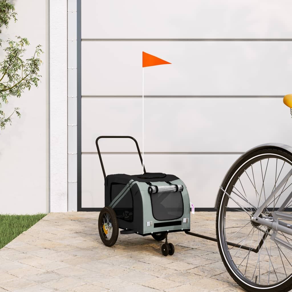 Vidaxl Remolque De Bicicleta Mascotas Hierro Tela Oxford Gris Negro_1