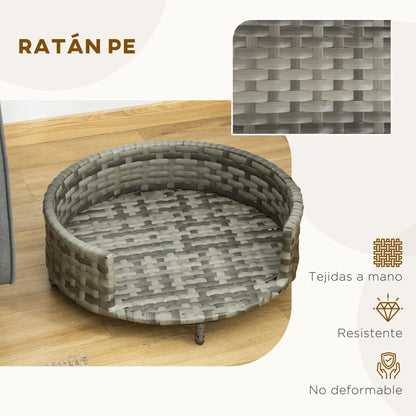Pawhut Sofá Para Perros De Ratán Sintético Con Cojín Impermeable Ø60x20 Cm Gris_5