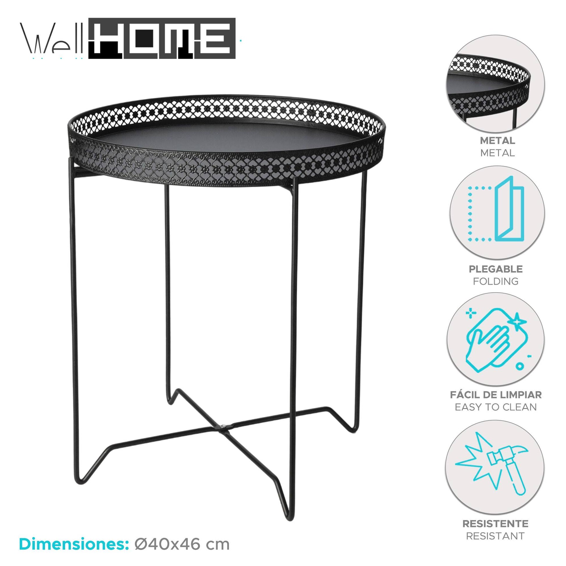 Well Home Mesa Redonda En Metal Color Negro Ø40cm