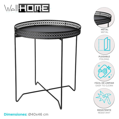 Well Home Mesa Redonda En Metal Color Negro Ø40cm