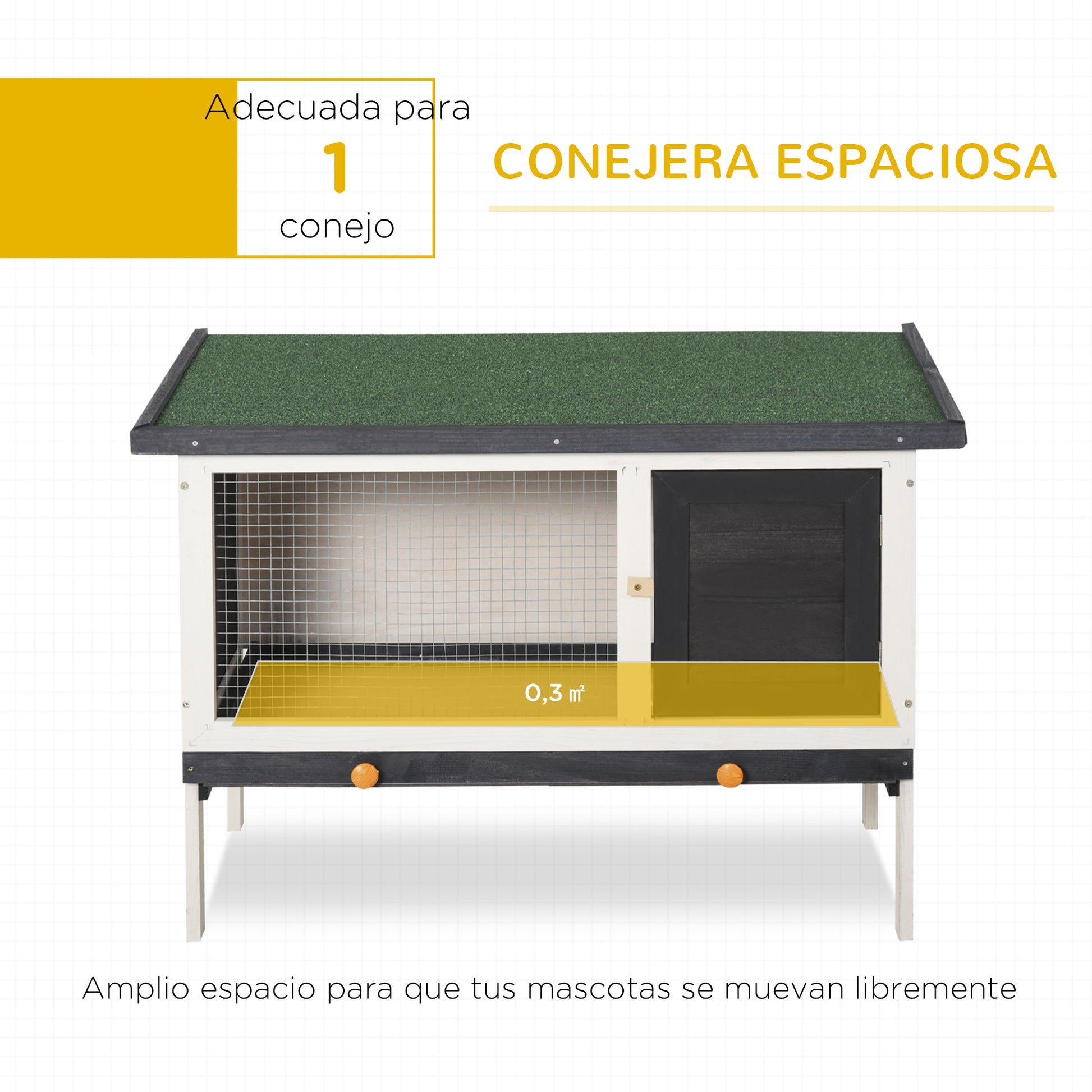 Pawhut Conejera De Madera Con Techo Asfáltico Abatible Y Bandejas 90x45x65 Cm_3