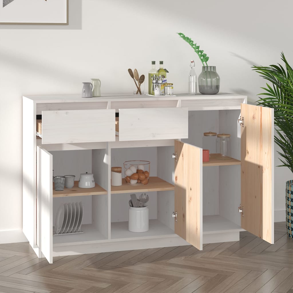 Aparador De Madera Maciza De Pino Blanco 110x34x75 Cm / Vetonek_3