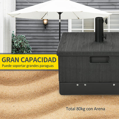 Outsunny Base Para Sombrilla Exterior 3 En 1 Mesa Auxiliar Macetero Negro_5
