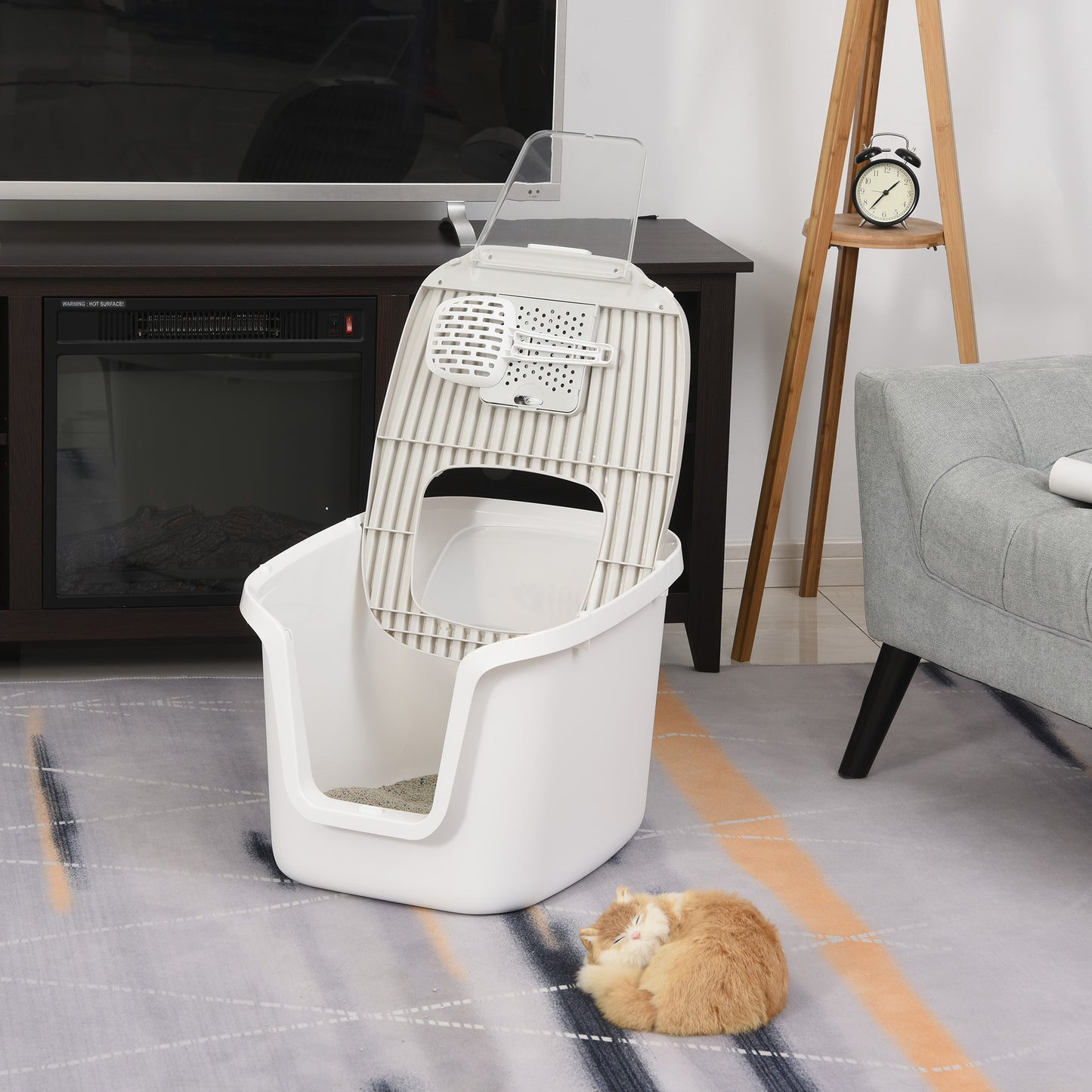 Pawhut Caja De Arena Para Gatos Doble Puerta Arenero Caja Desodorizante Pala_1