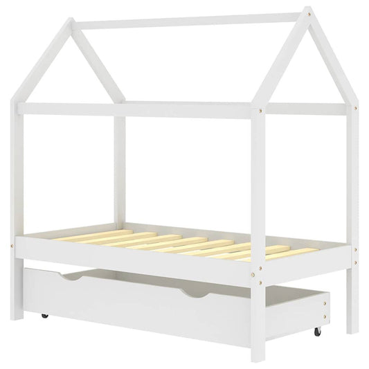 Vidaxl Estructura De Cama Infantil Y Cajón Madera Pino Blanca 70x140cm_0