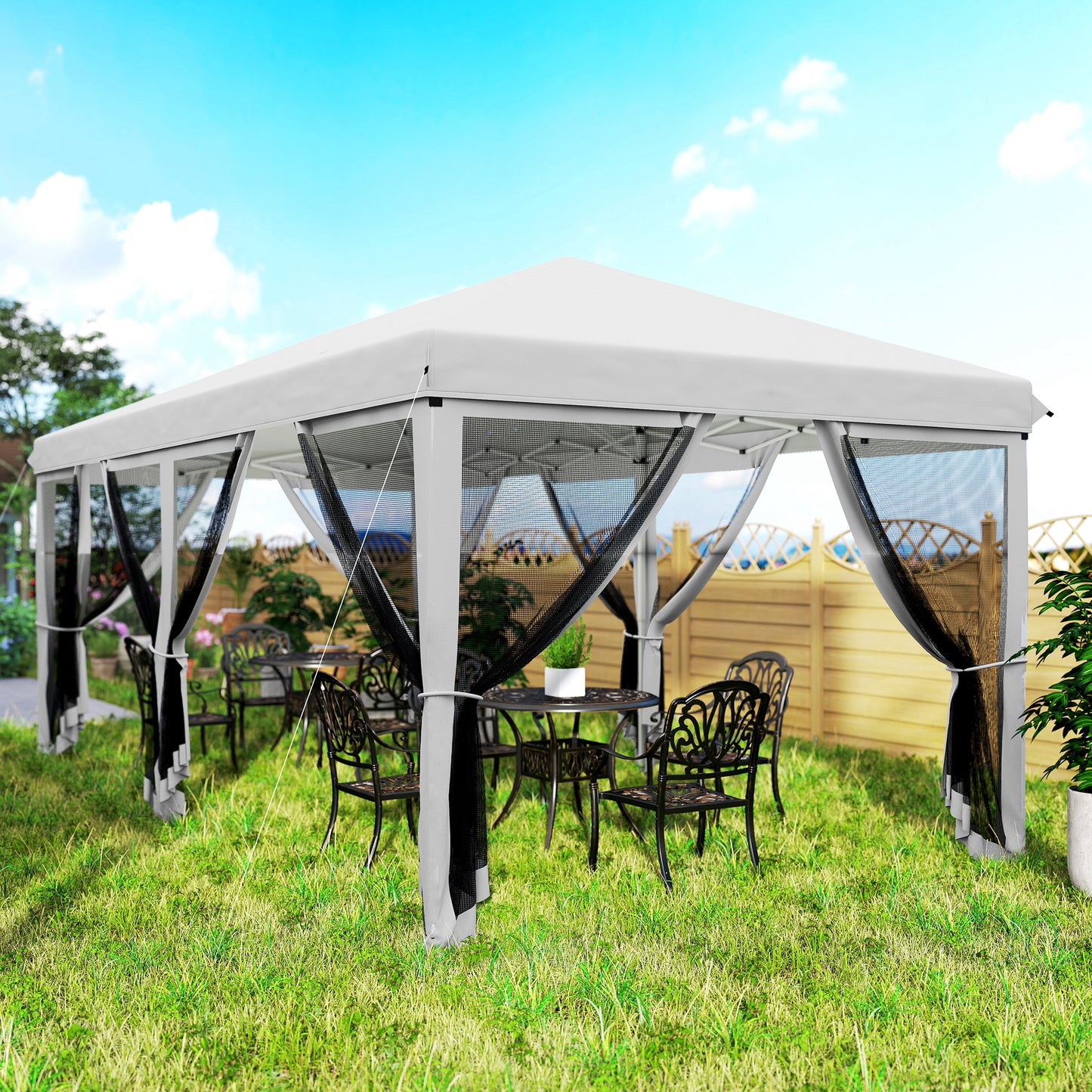 Outsunny Carpa Plegable 6x3 M Con 6 Paredes Laterales De Malla Anti-uv Crema_4