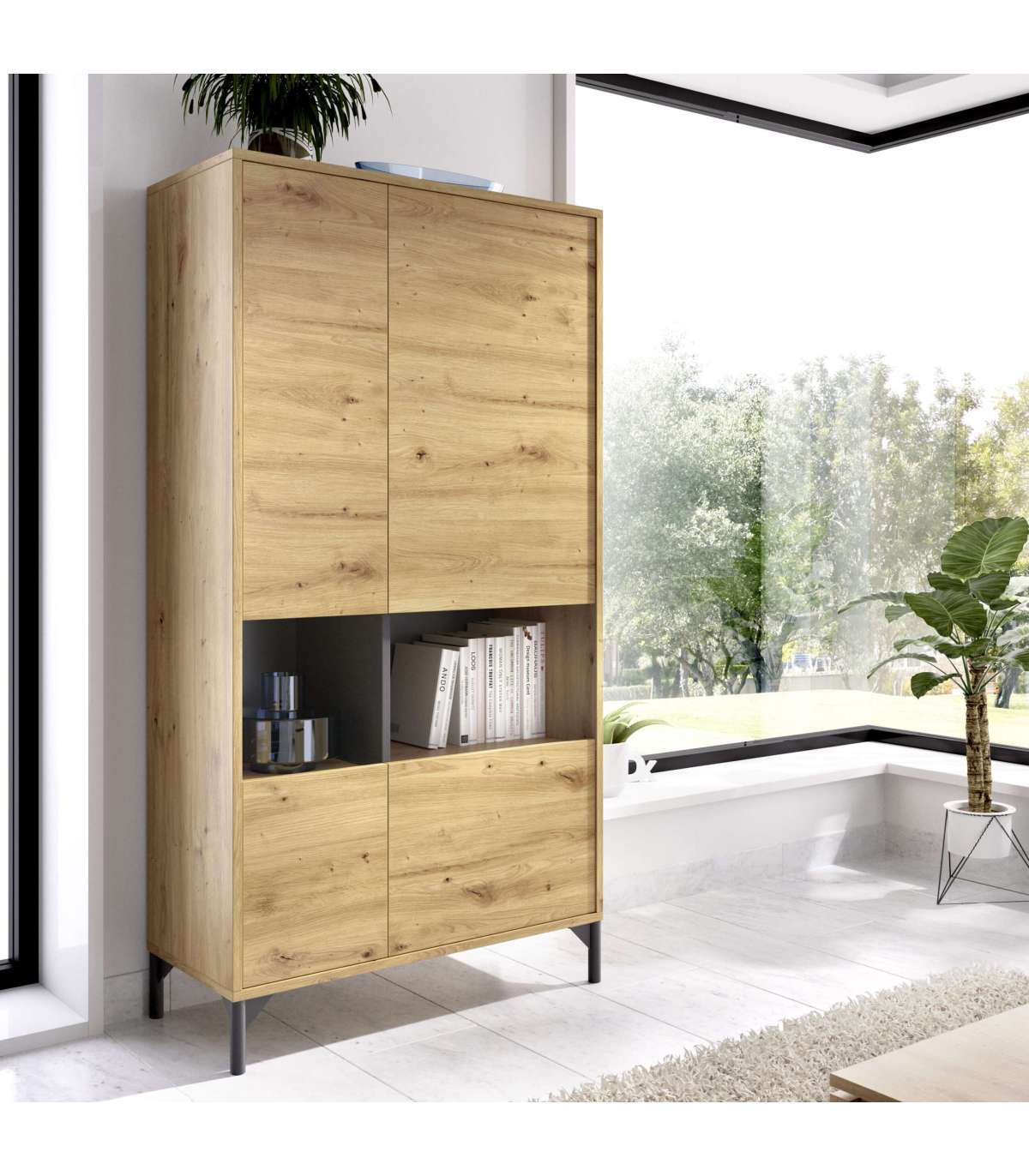 Modulo Alto Cuatro Puertas Para Salon O Cocina Duna I En Nordic-grafito 143,6 Cm(alto)72.2 Cm(ancho)33,5 Cm(largo)_0