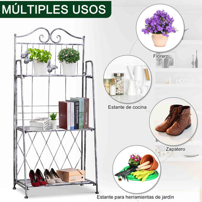Outsunny Estantería Para Plantas Plegable De 3 Niveles Gris Plateado_3