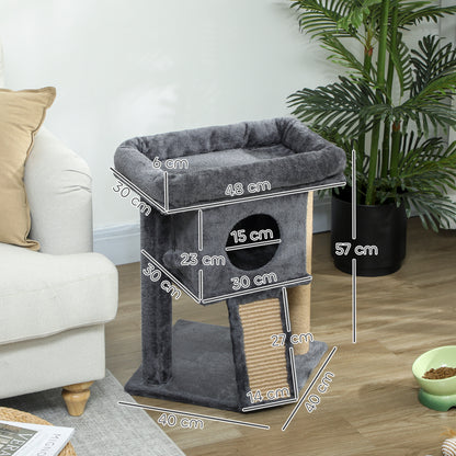 Pawhut Árbol Rascador Para Gatos Pequeños 57 Cm Con Cueva Cama Gris Oscuro_2