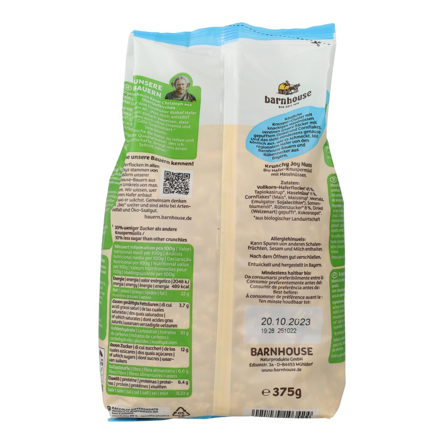 Muesli krunchy joy con Avellanas BIO Barnhouse 375g