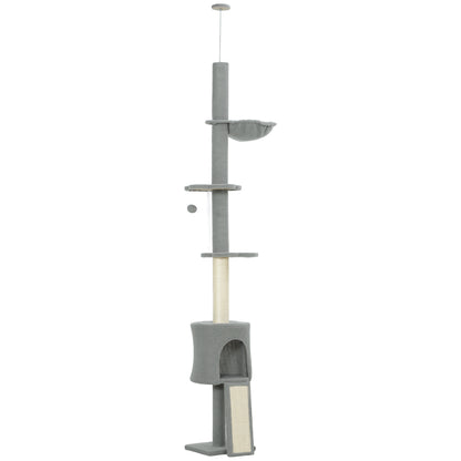 Pawhut Árbol Para Gatos De Suelo A Techo Altura Ajustable 220-240 Cm Gris Claro_0