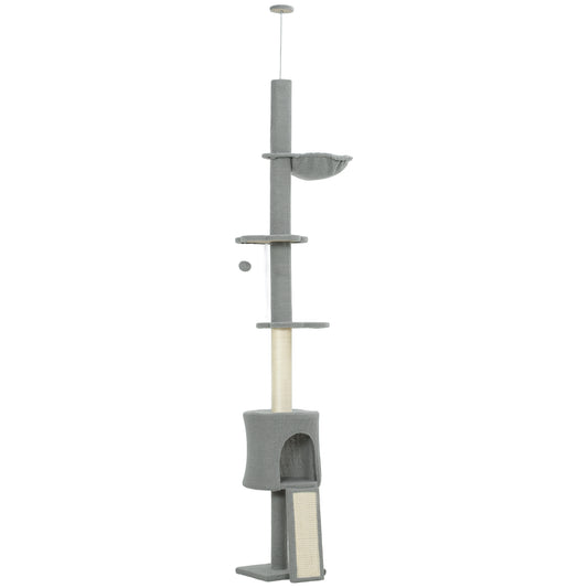 Pawhut Árbol Para Gatos De Suelo A Techo Altura Ajustable 220-240 Cm Gris Claro_0