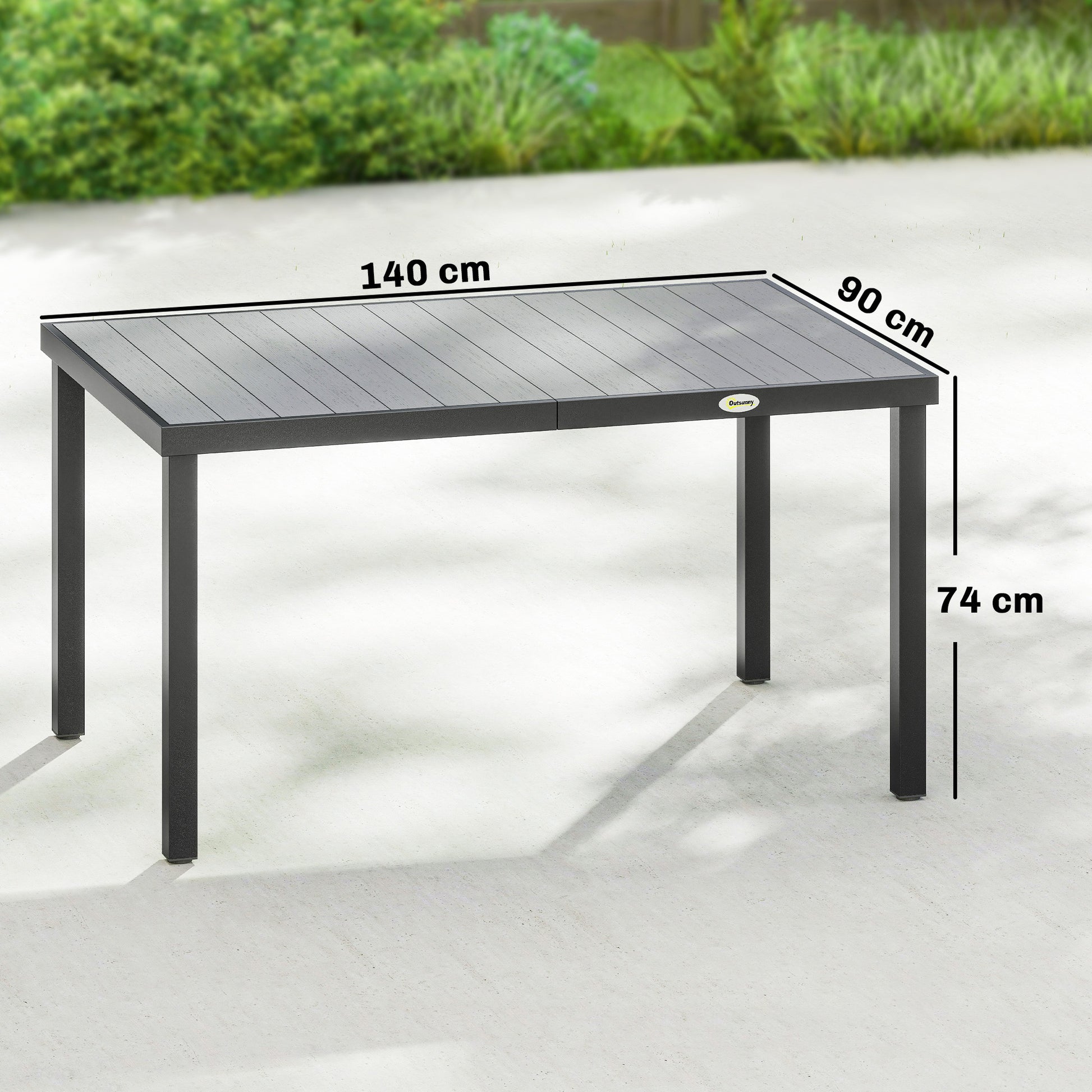 Outsunny Mesa De Comedor De Jardín Rectangular Con Estructura De Acero Gris_2