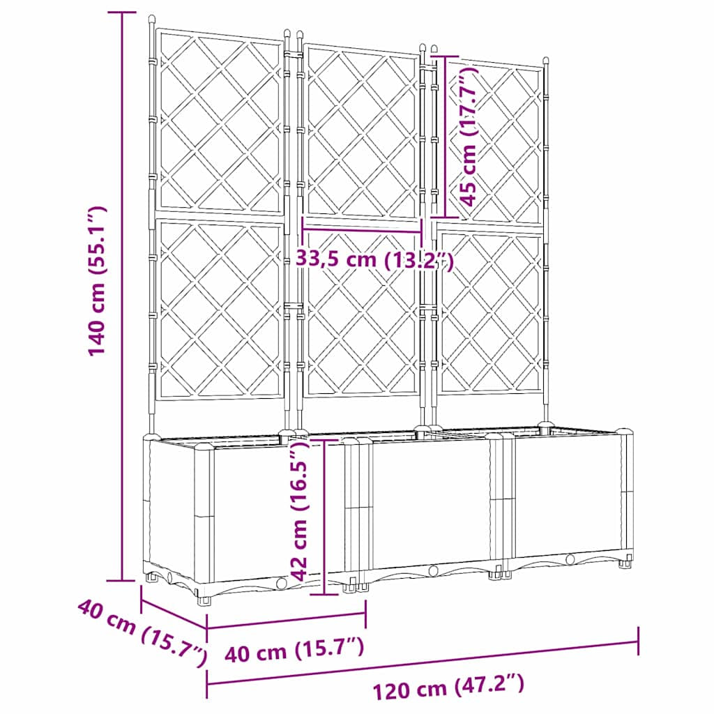 Vidaxl Maceta De Jardín Con Enrejado 3 Pcs Negro 120 X 40 X 143 Cm Pp_2