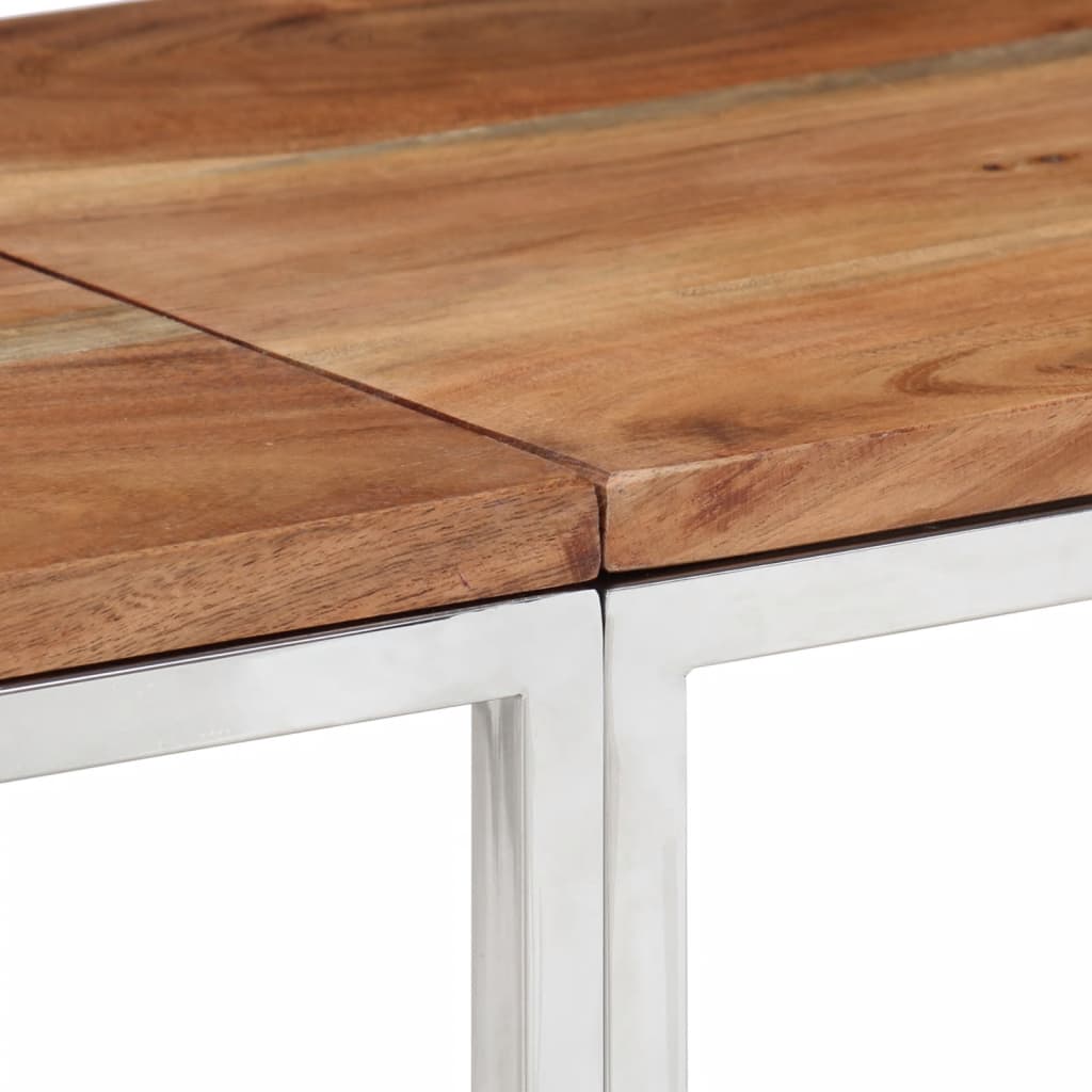 Mesa Consola Acero Inoxidable Y Madera Maciza Acacia Plateada_3