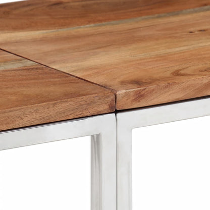 Mesa Consola Acero Inoxidable Y Madera Maciza Acacia Plateada_3