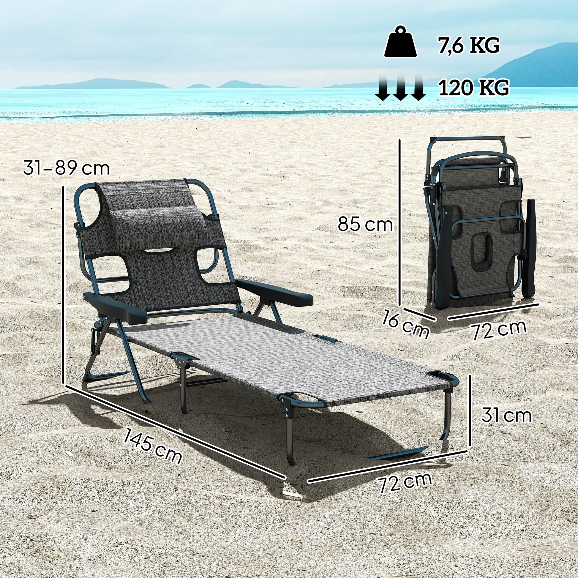 Outsunny Tumbona Plegable Con Orificio De Lectura 145x72x89 Cm Gris_2