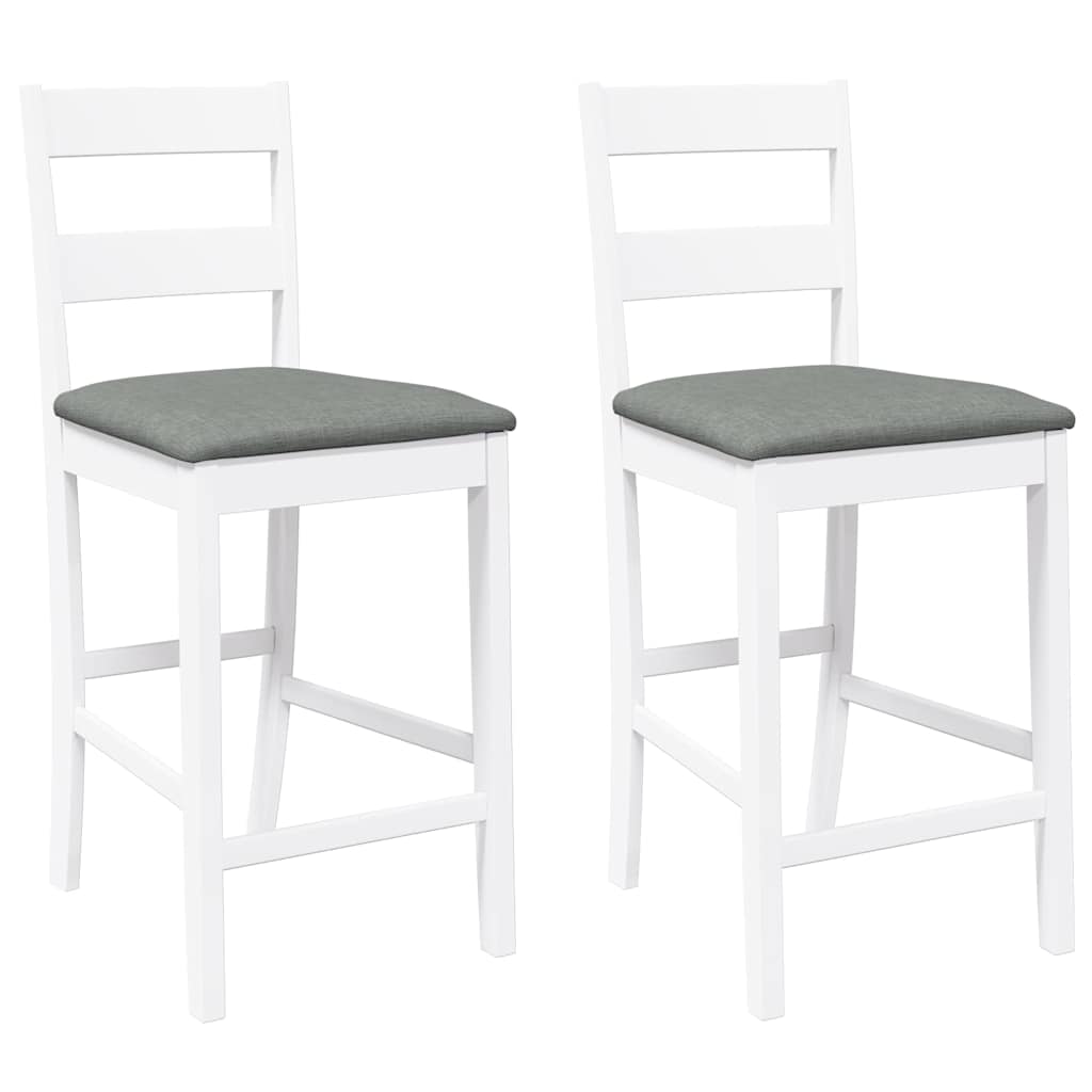Taburetes De Bar Con Cojines 2 Uds Madera Maciza Blanca Caucho_0