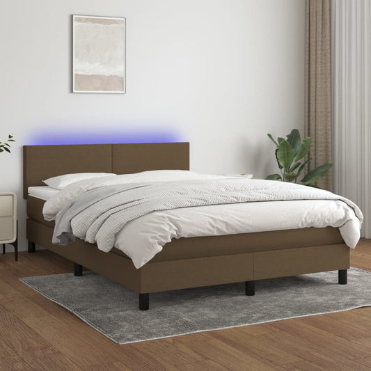 Cama Box Spring Con Colchón Led Tela Marrón Oscuro 140x190 Cm / Vetonek_0
