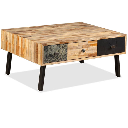 Mesa De Centro De Teca Maciza Reciclada 90x65x40 Cm_0