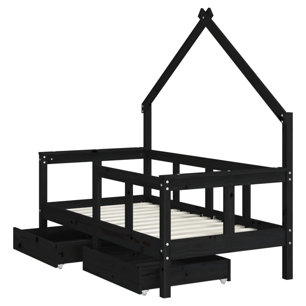 Vidaxl Estructura De Cama Niños Con Cajones Madera Pino Negro 70x140cm_3