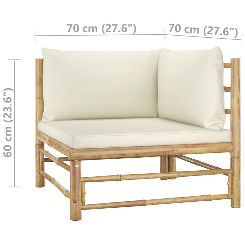 Vidaxl Sofá De Esquina Para Jardín Bambú Con Cojines Blanco Crema_5