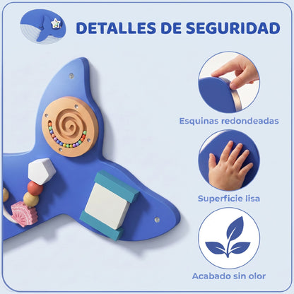 Aiyaplay Tablero Sensorial Montessori Tema Ballena Busy Board +2 Años Azul_5