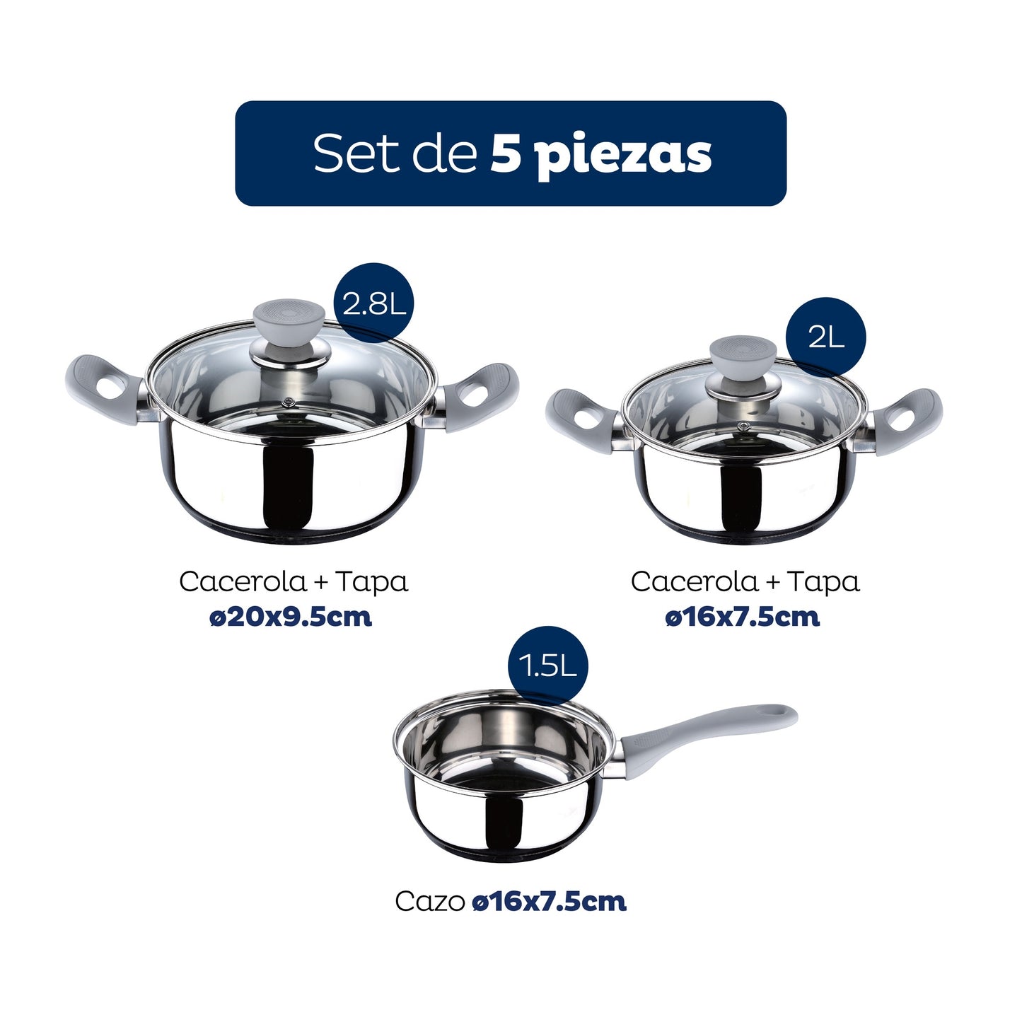 Set De 5pc Batería De Cocina Acero Inox + Olla A Presión 22cm De 5,5l San Ignacio_1
