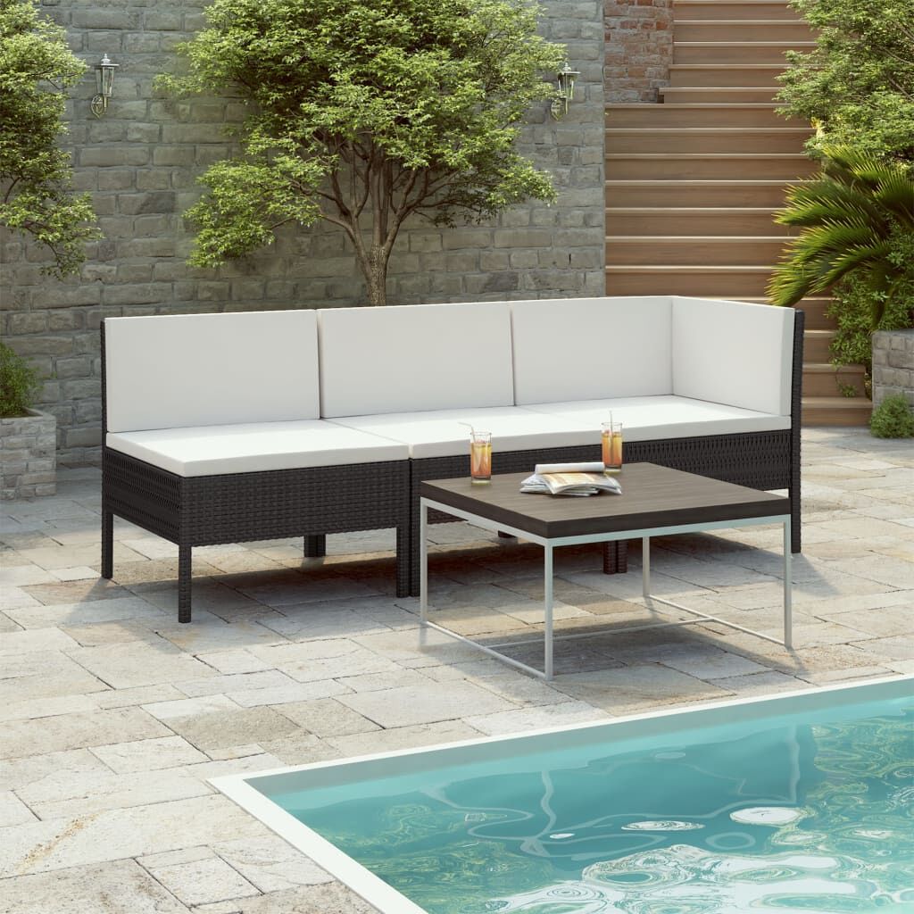 Vidaxl Set De Muebles De Jardín 3 Pzas Y Cojines Ratán Sintético Negro_1