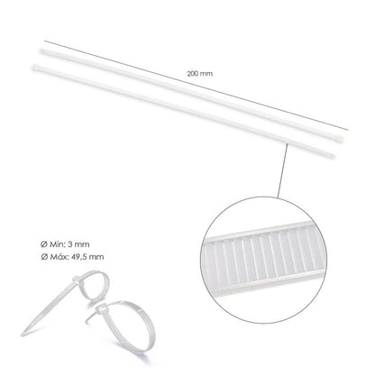 Brida Nylon 100%. Color Blanco / Natural 4,5 X 200 Mm. 100 Piezas. Abrazadera Plastico, Organizador Cables, Alta Resistencia