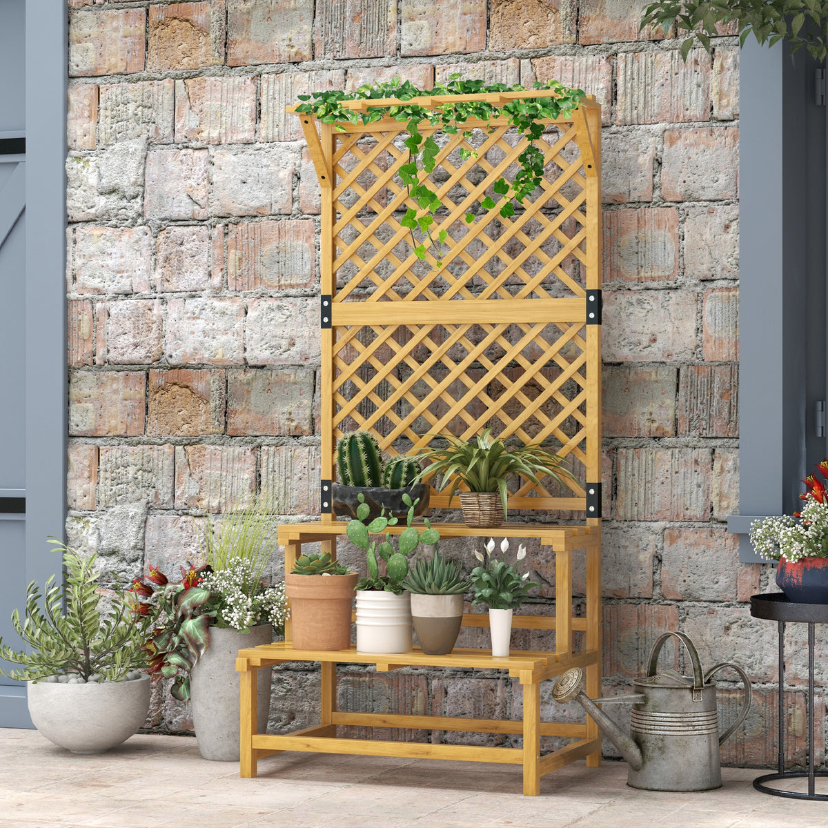 Estantería Para Plantas Outsunny Madera De Abeto Madera Natural 75x50x166 Cm_1