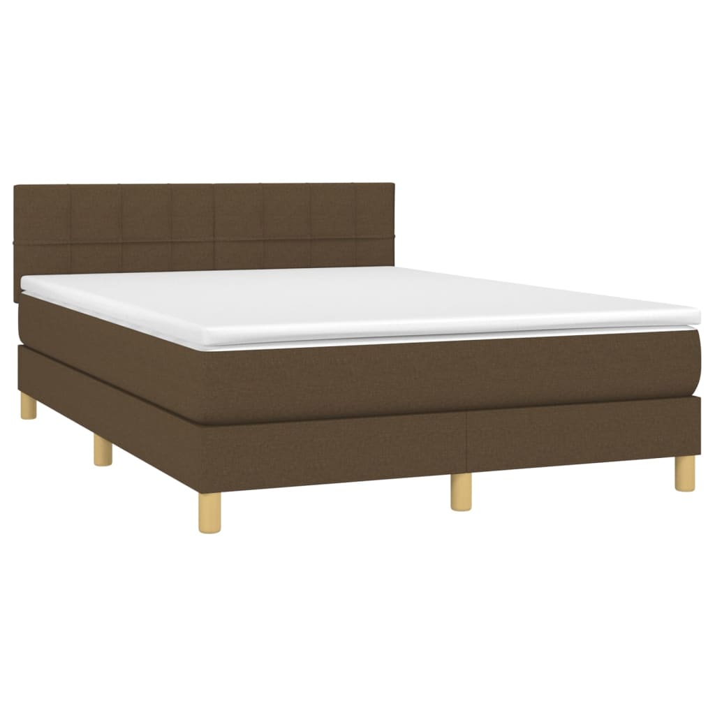 Cama Box Spring Con Colchón Led Tela Marrón Oscuro 140x200 Cm / Vetonek_1