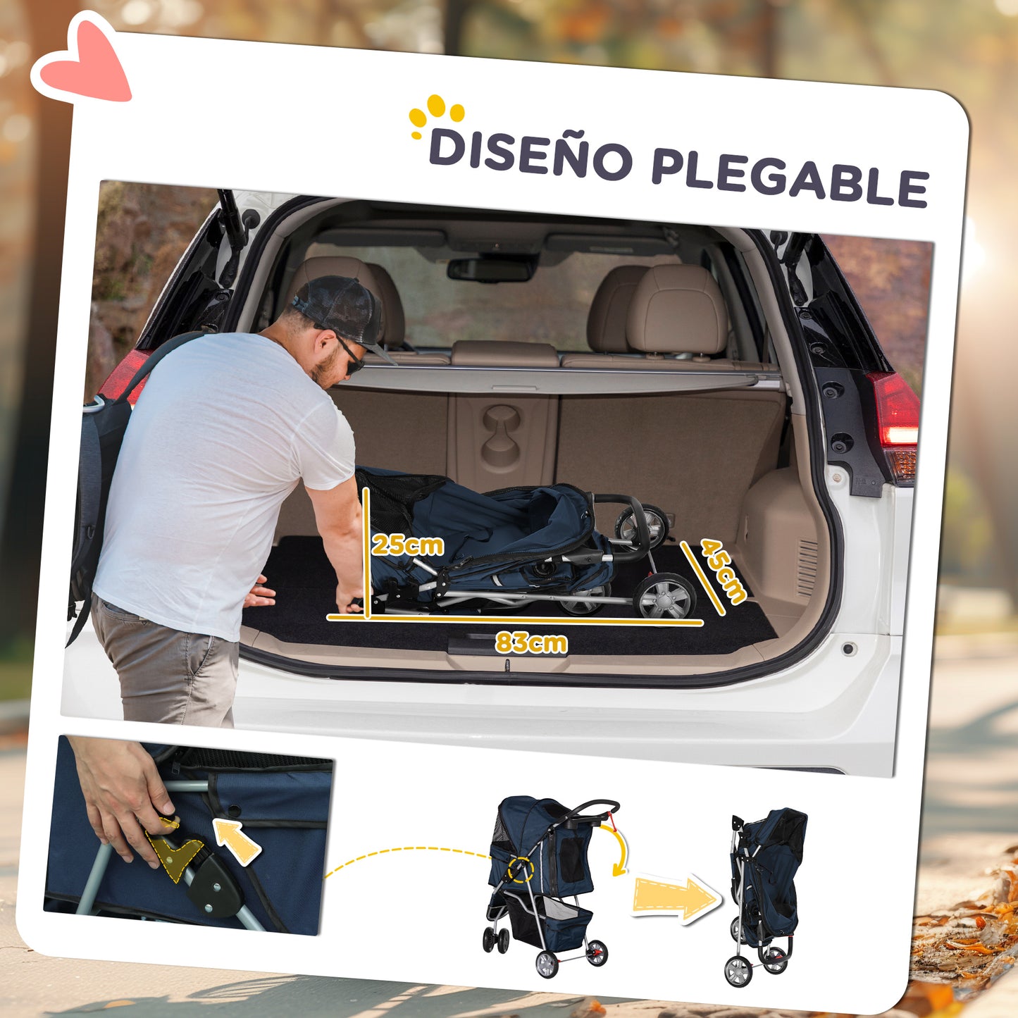 Pawhut Carrito Para Perros Plegable Con Cesta De Almacenaje 75x45x97 Cm Azul_4
