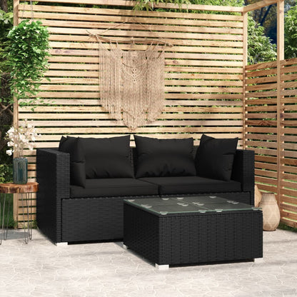 Vidaxl Set De Muebles De Jardín 3 Pzas Y Cojines Ratán Sintético Negro_1