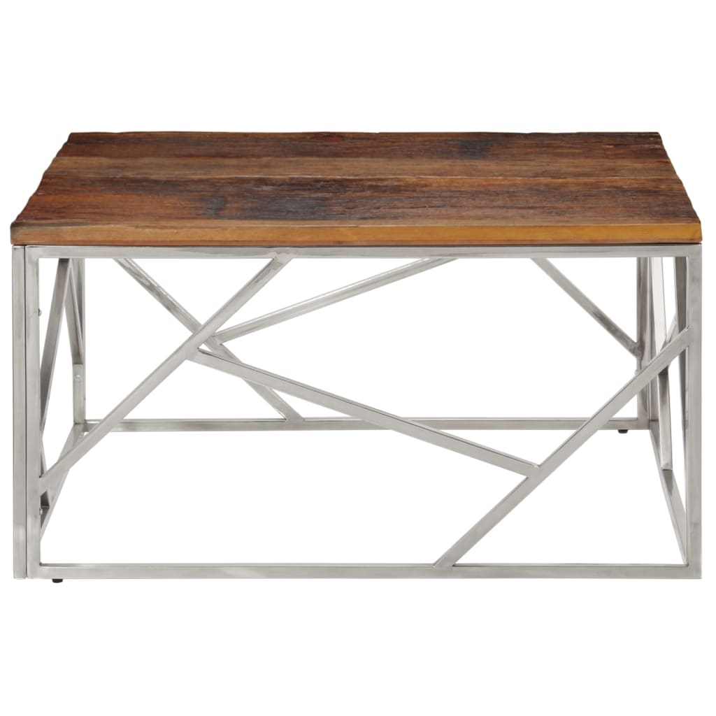 Mesa De Centro De Acero Inoxidable Plateado Y Madera Maciza_1