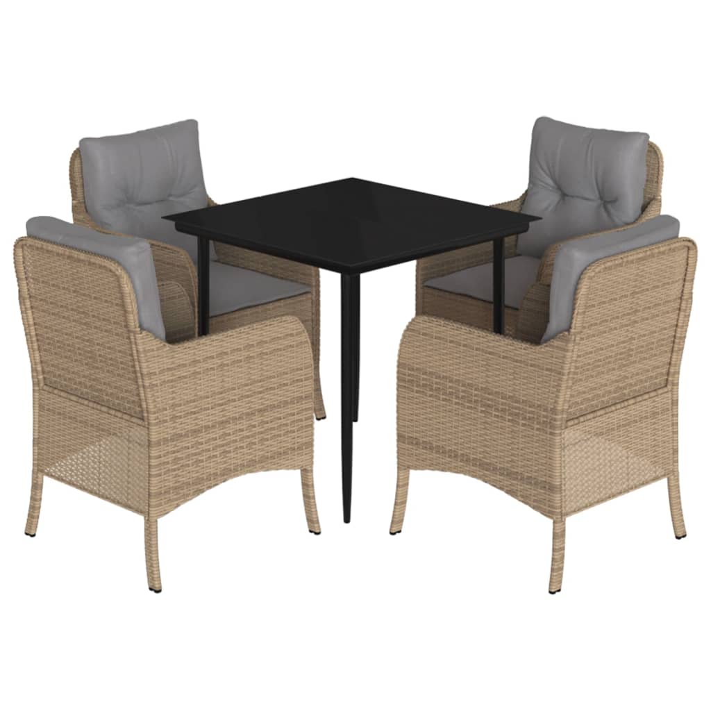 Set Comedor De Jardín 5 Pzas Con Cojines Ratán Sintético Beige / Vetonek_4