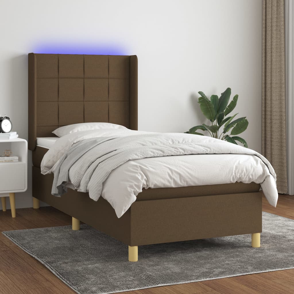 Cama Vica Home Colchón Y Luces Led Tela Marrón Oscuro 80x200cm / Vetonek_0