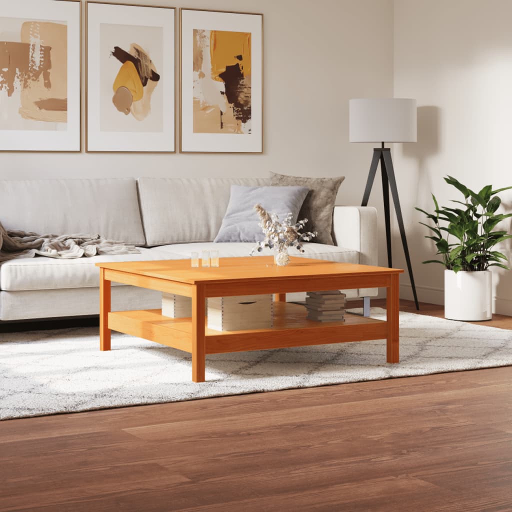 Mesa De Centro Madera Maciza De Pino Marrón Cera 100x100x40 Cm_1